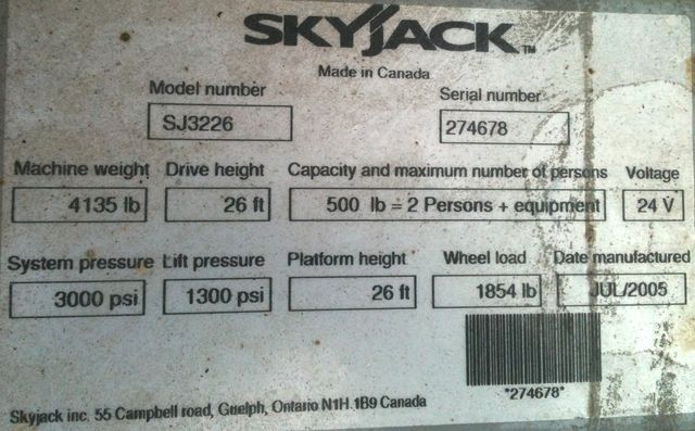 8SJ127 -  Scissor Lift Skyjack  SJIII 3226 Make: Skyjack